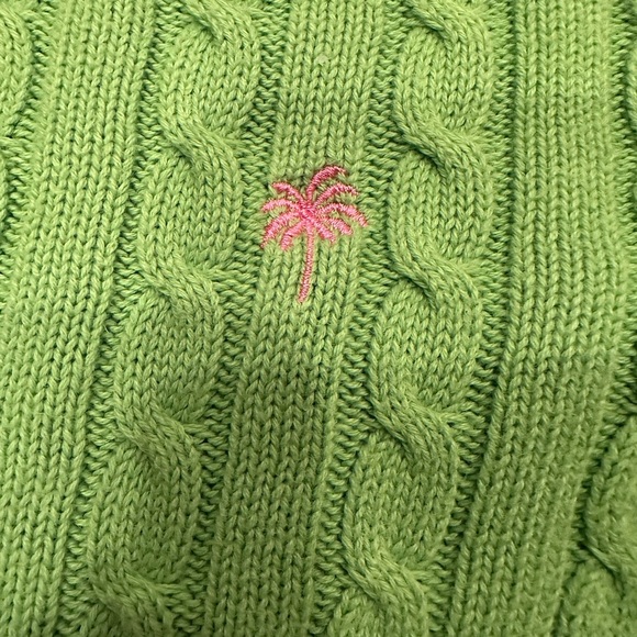 Lilly Pulitzer Green Cable Knit Sweater Pink Palm Tree Sz XS Vintage - Picture 5 of 9